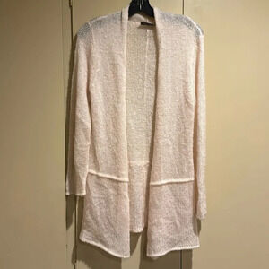 Wooden Ships loose knit acrylic/mohair/wool blend pastel pink cardigan. S/M